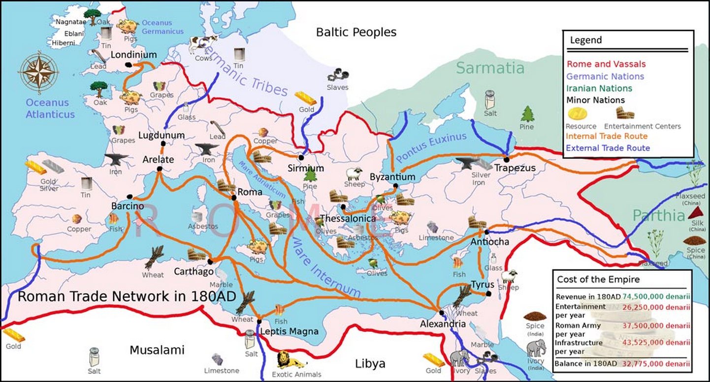 07 Europe 180ad roman trade map