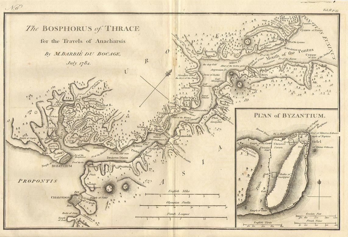1784 Bocage Map of The Bosphorus and the City of Byzantium Istanbul Constantinople Geographicus Bosphorus white 1793