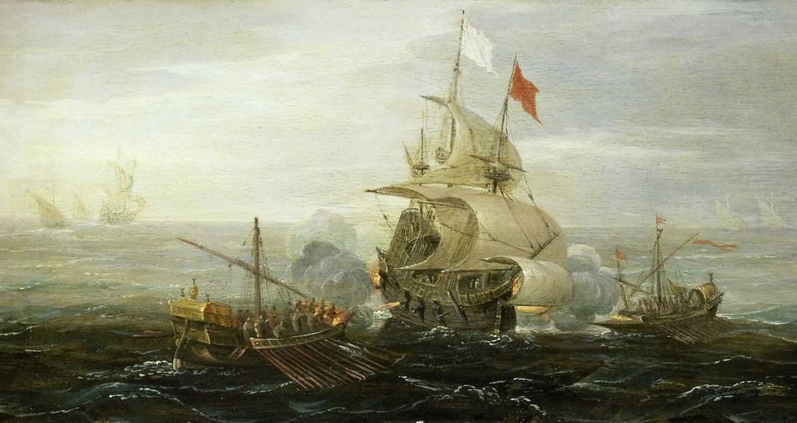 A French Ship and Barbary Pirates c 1615 by Aert Anthoniszoon