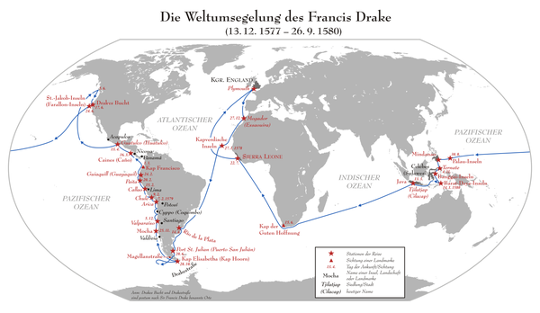 A második Weltumsegelung des Francis Drake