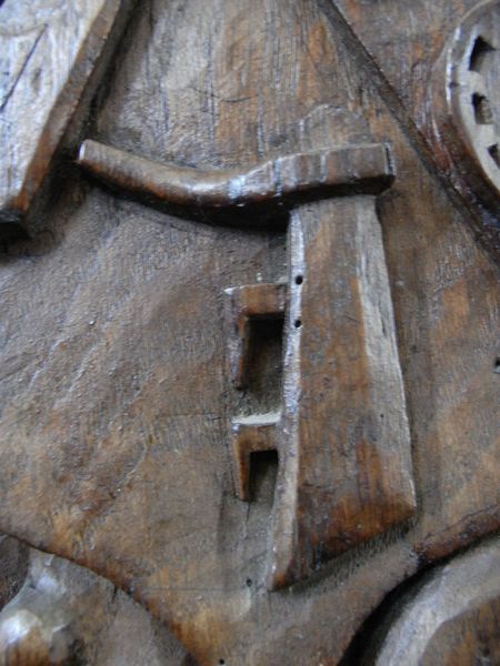 A ships rudder carved in oak 15th century near Plymouth at Bere Ferrers church Devon