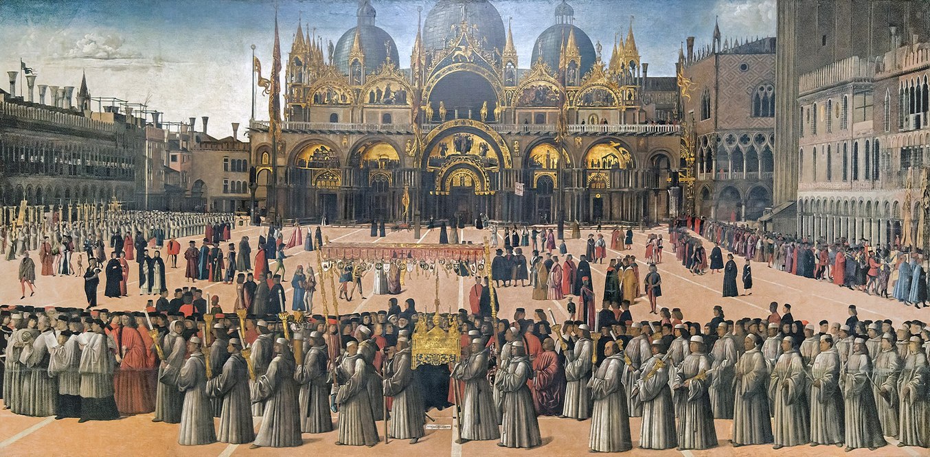 Accademia Procession in piazza San Marco by Gentile Bellini