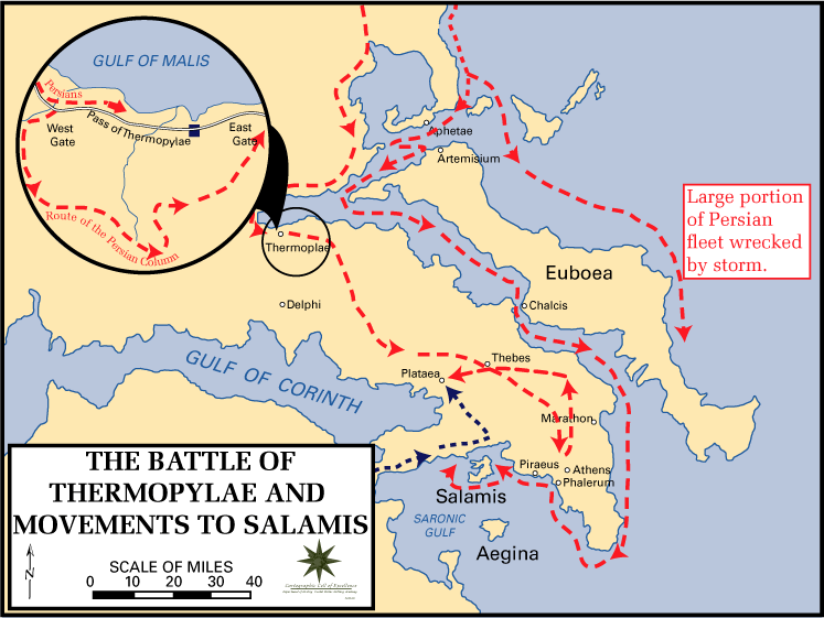 Battle of Thermopylae and movements to Salamis 480 BC