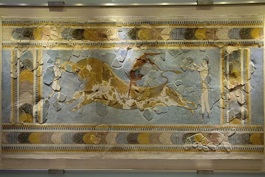 Bull leaping fresco Knossos 1600 1450 BC AMH 145129