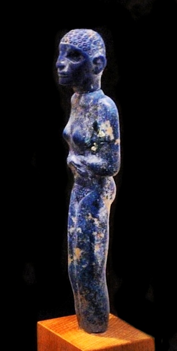 Egyptian statuette 33003000 BC. The lapis lazuli material is thought to have been imported through Mesopotamia from Afghanistan