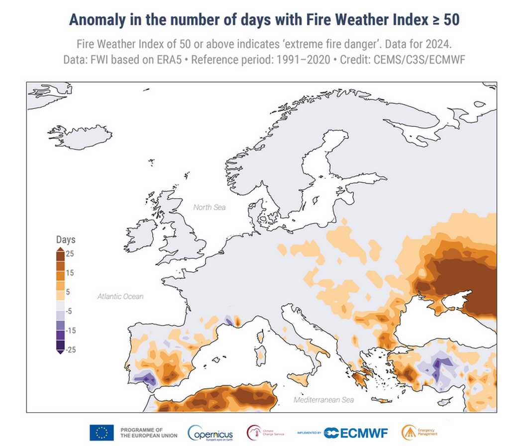 European wildfires fire weather index anomaly Europe