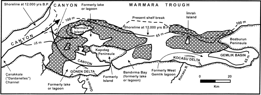 Fig 6 A proposed Holocene map of the southern Sea of Marmara showing 12TBC shoreline