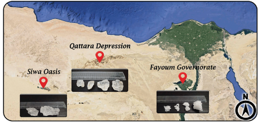 Google image shows three regions known for their salt mining in Egypt Fayoum Governorate