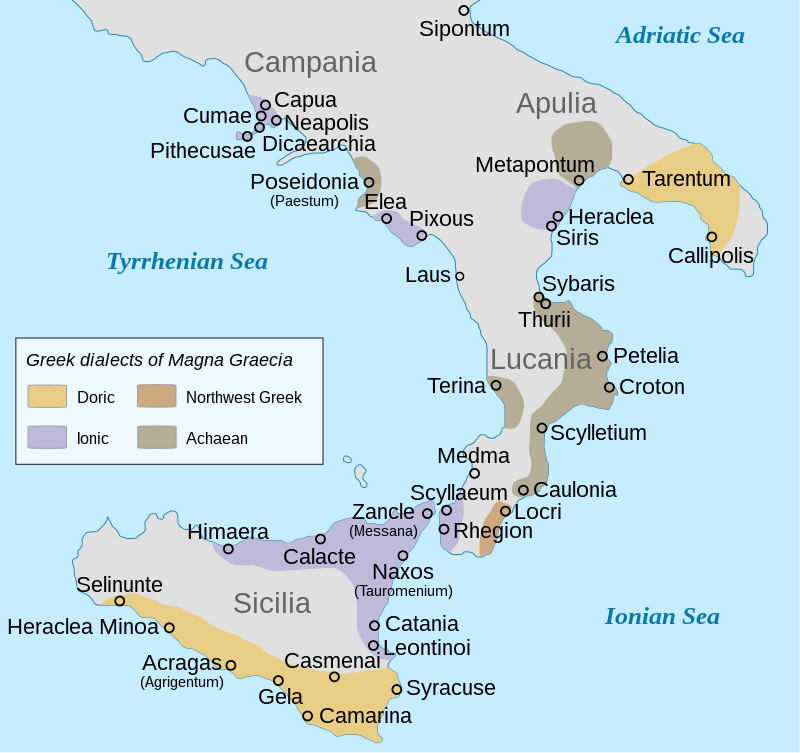 Magna Graecia ancient colonies and dialects en.svg