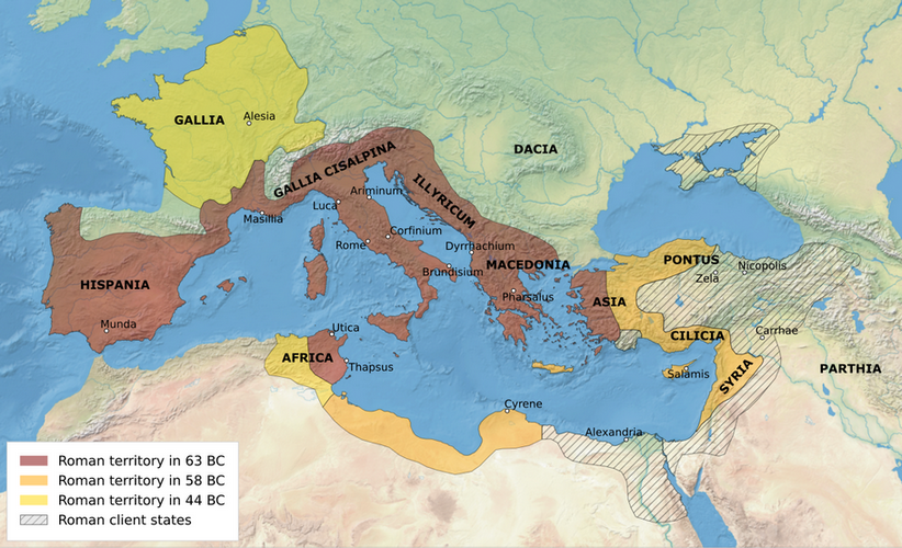 Map of the Ancient Rome at Caesar time with conquests en.svg