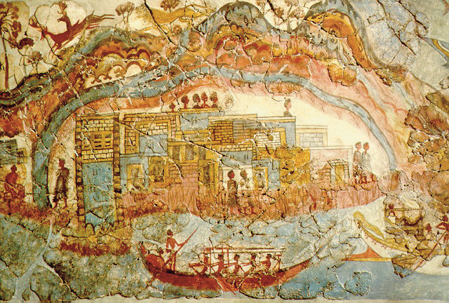 Minoan fresco showing a fleet and settlement Akrotiri