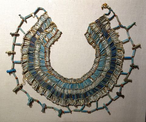 Necklace Egypt 26th to 30th Dynasty about 664 332 BC faience carnelian and limestone beads Fitchburg Art Museum DSC08603