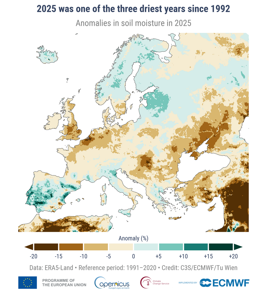 Párolgás ESOTC 2025 annual soil anomaly ERA5 Land