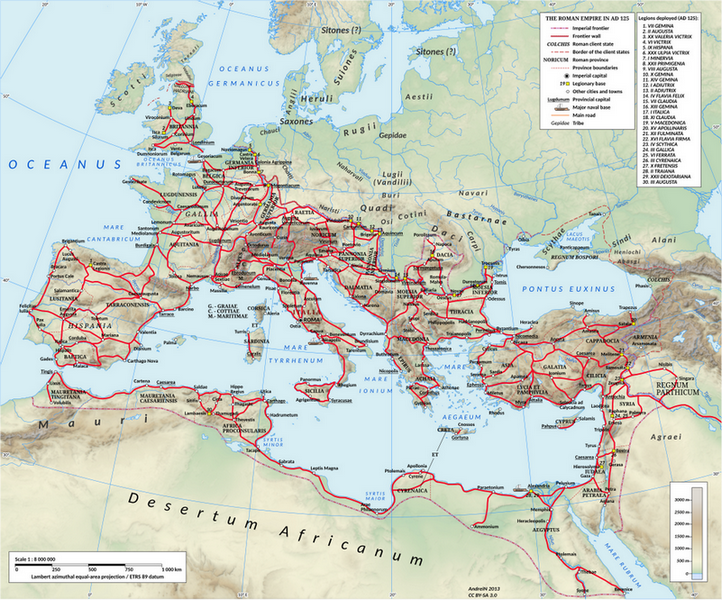 Roman Empire map Red roads.svg