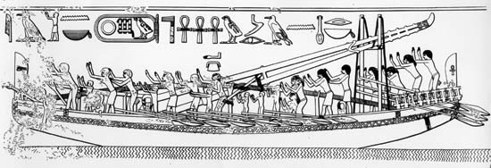Tengeri vitorlás képe Sahuré kb. i.e. 2492 i.e. 2475 között fáraó sírjából Abusir hosszanti merevítő kötéllel 3. 27