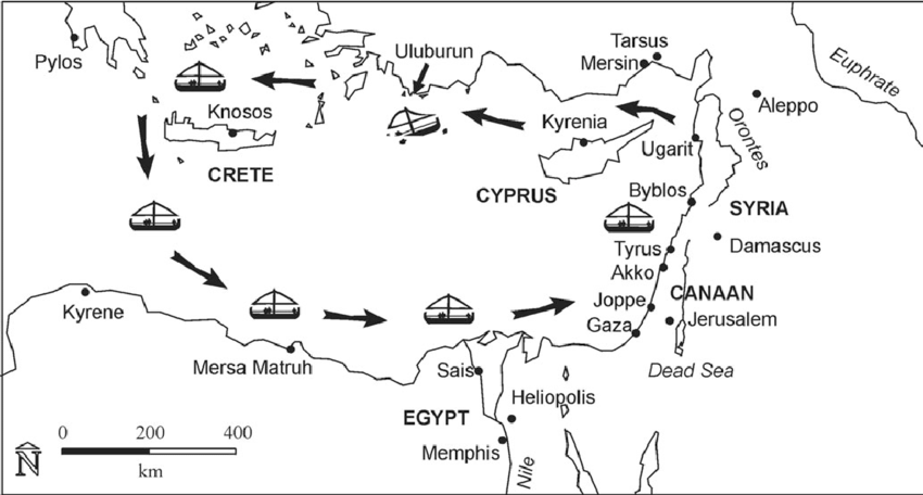 The eastern Mediterranean at 3 300 years BP in the Late Bronze Age Arrows indicate the