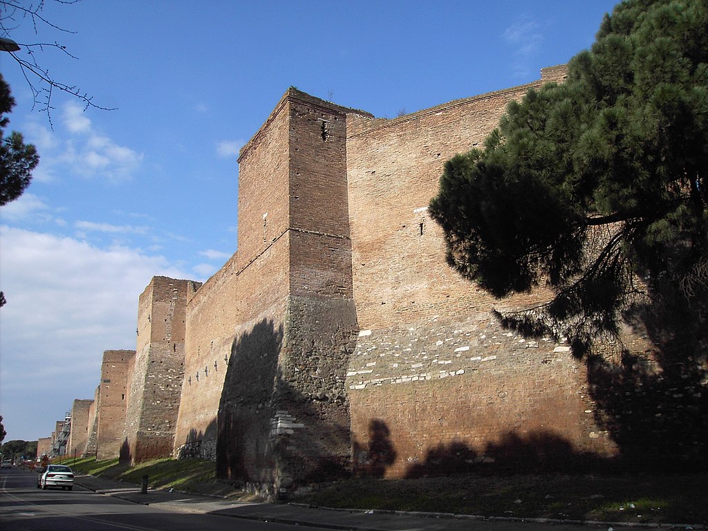 The Aurelian walls between Porta San Sebastiano and Porta Ardeatina