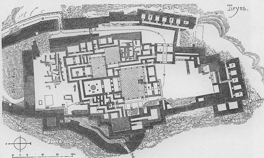 Tiryns map of the palace and the surrounding fortifications