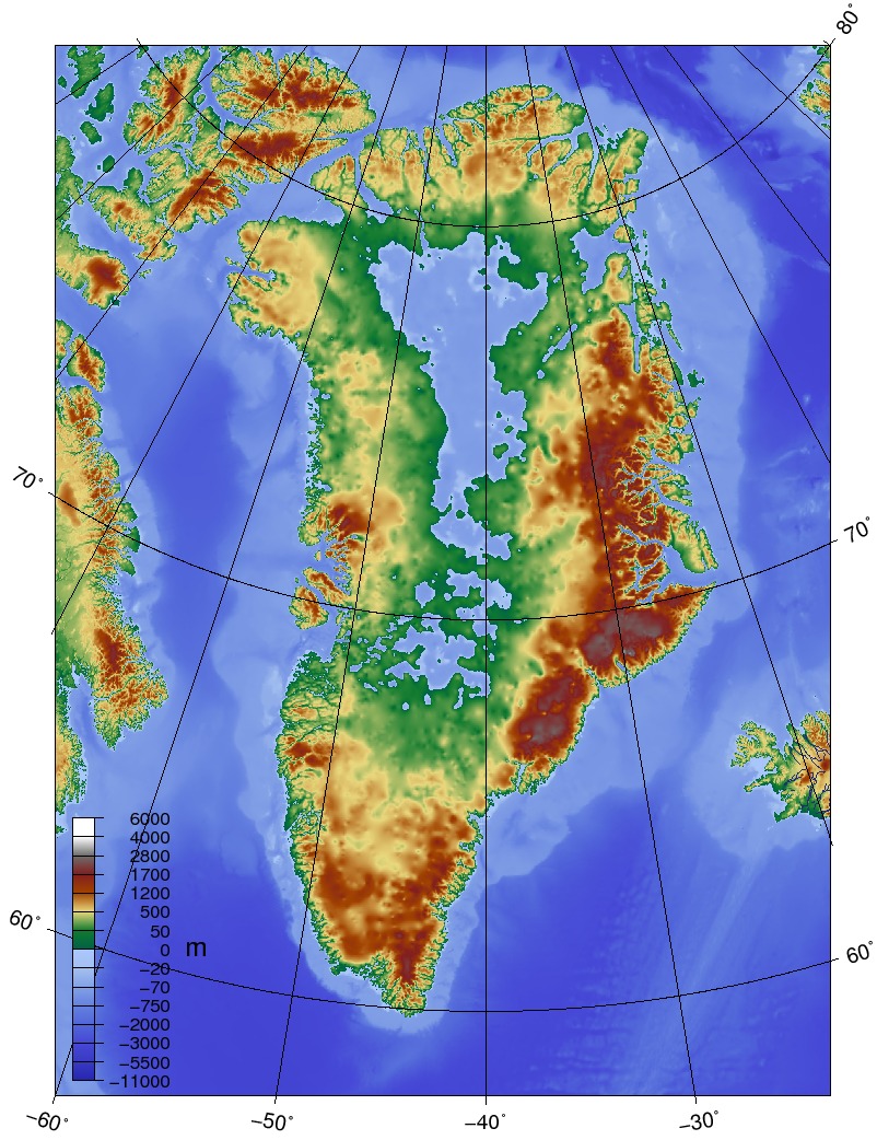 Topographic map of Greenland bedrock 1