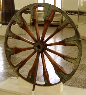 Wheel Iran teharan 2000BC A spoked wheel on display at