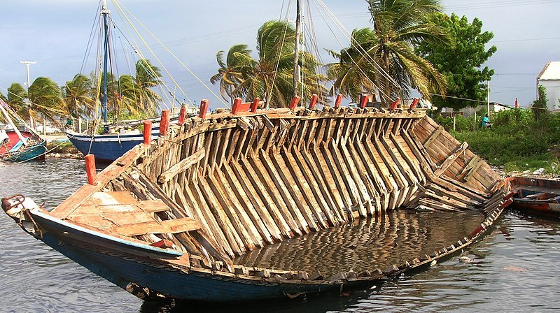 Wooden boat wrecked