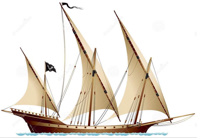 pirate ship xebec sailing under black flag mediterranean sailing vessel lateen sails used algerian berber 37488987