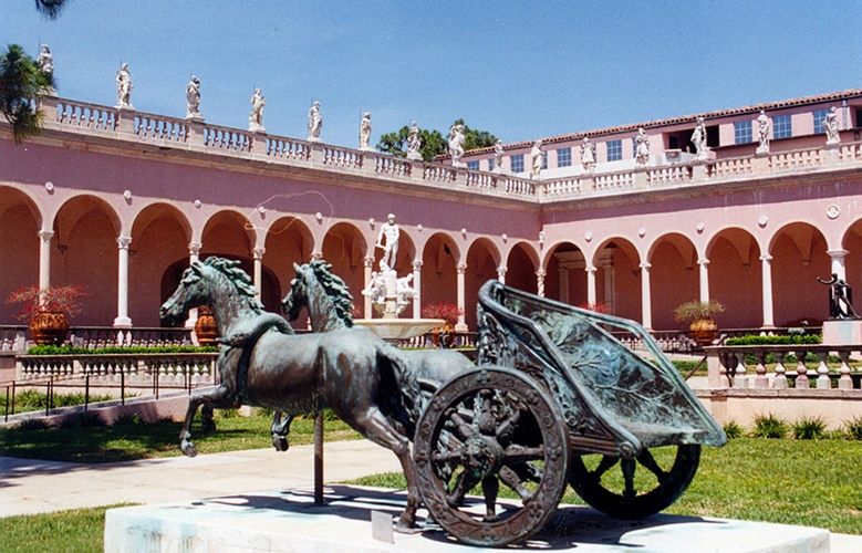 this bronze reproduction sculpture roman chariot feature courtyard inside main
